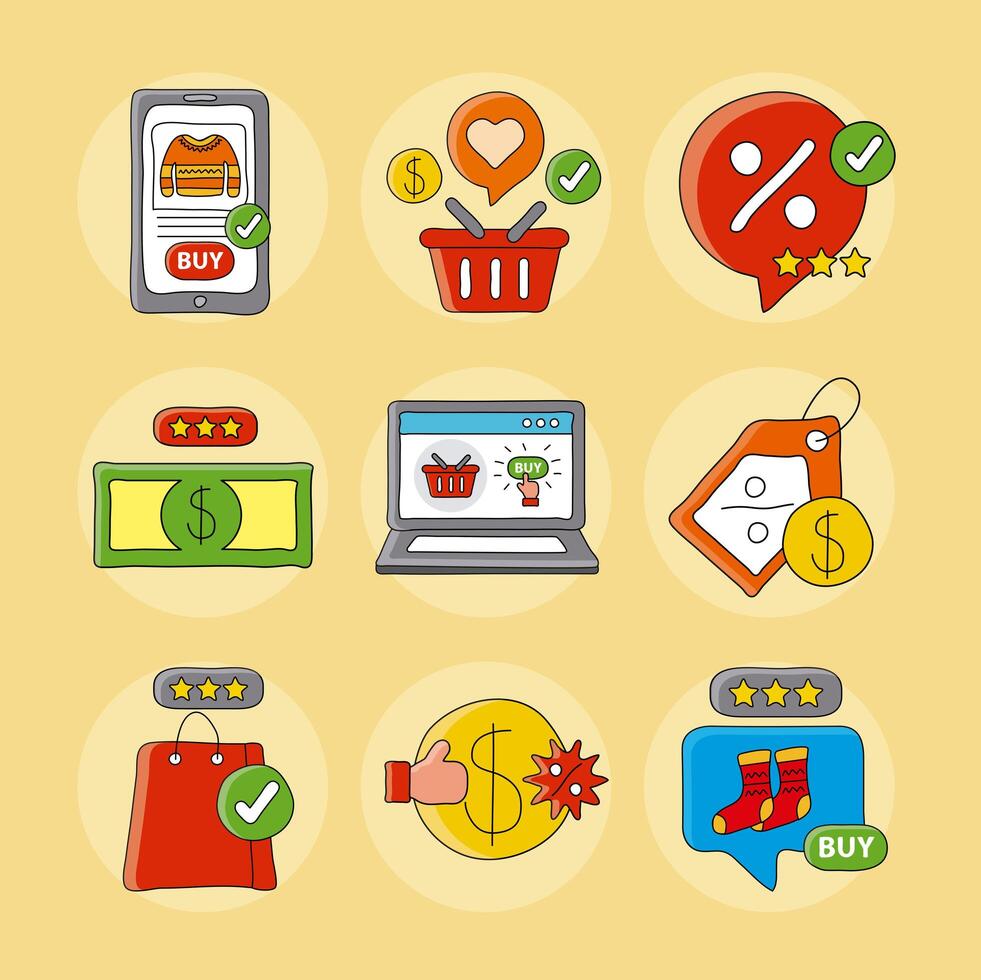 bundle of online shopping technology set icons vector