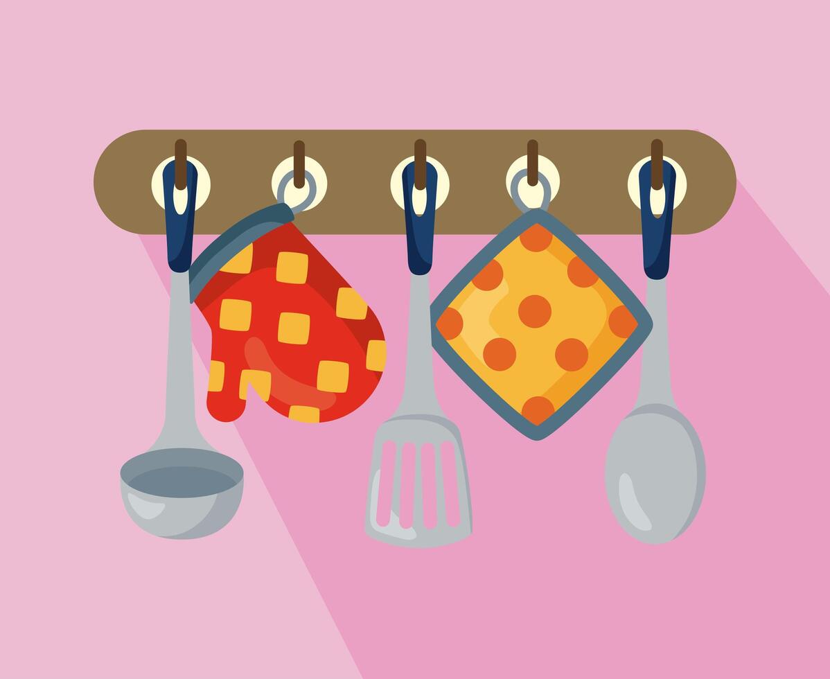 kitchen utensils hanging vector