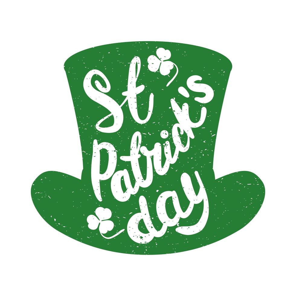 happy saint patricks day lettering in leprechaun hat vector