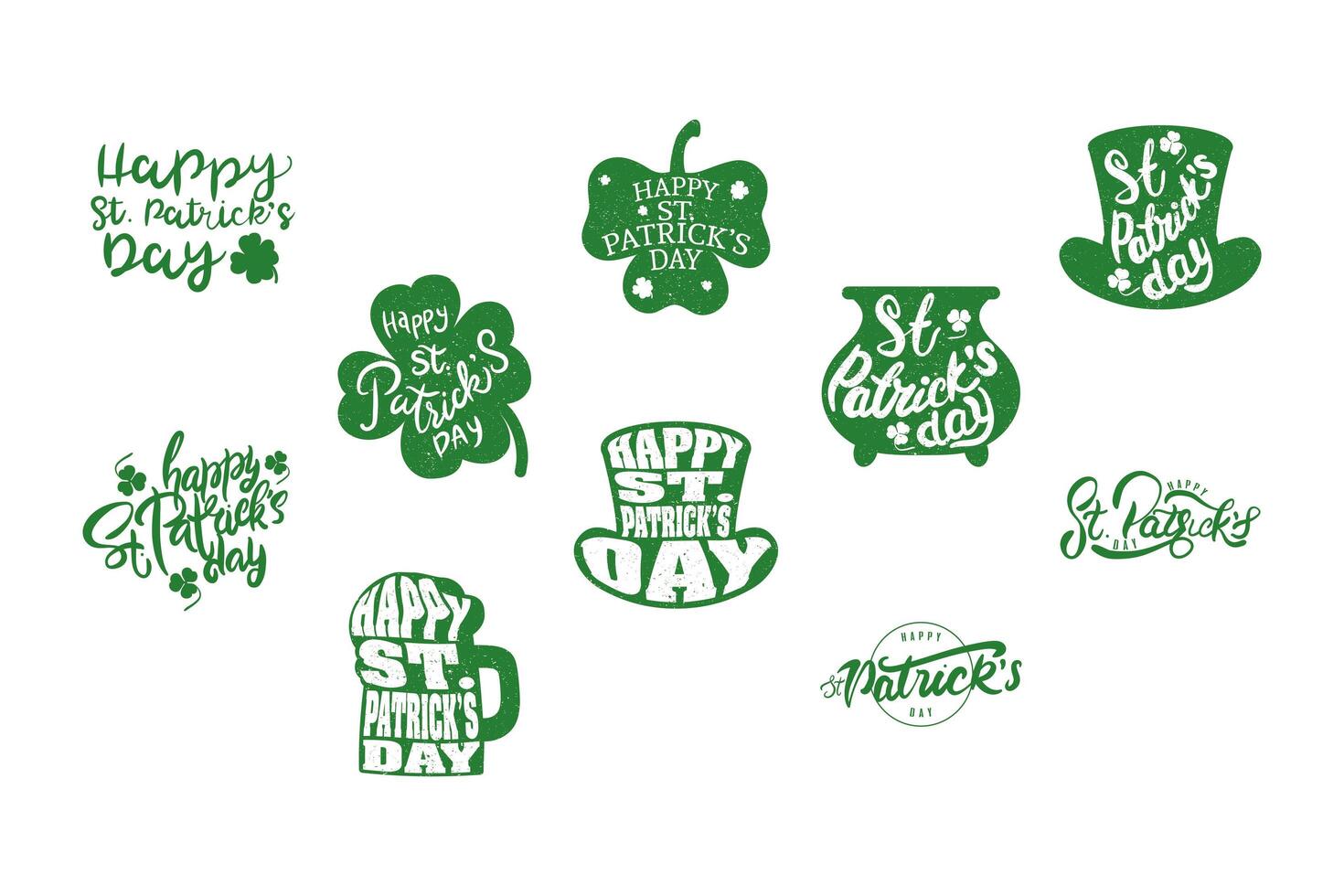 bundle of ten happy saint patricks day letterings green vector