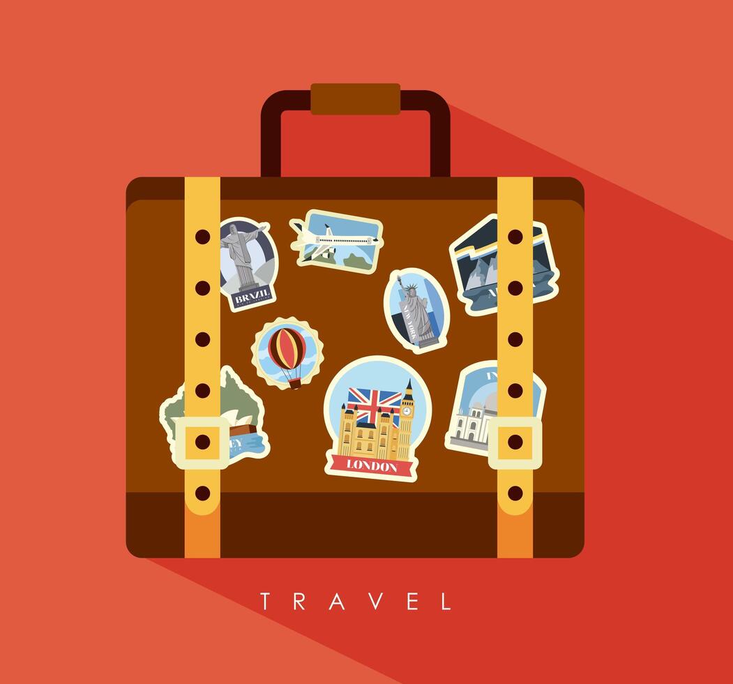 suitcase with stickers vector