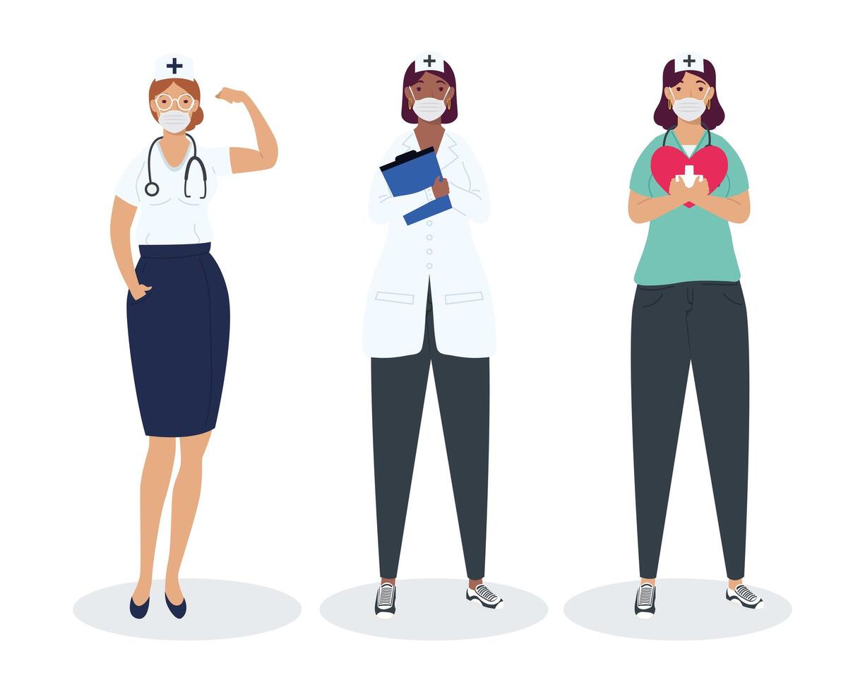 three nurses characters vector