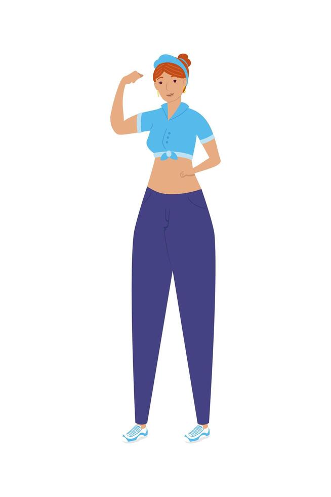 fuerte personaje de avatar de mujer joven de pie vector