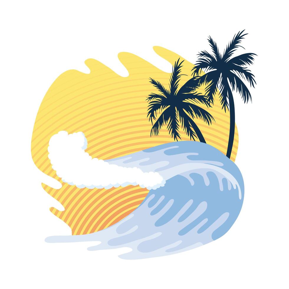 sea wave and palms vector