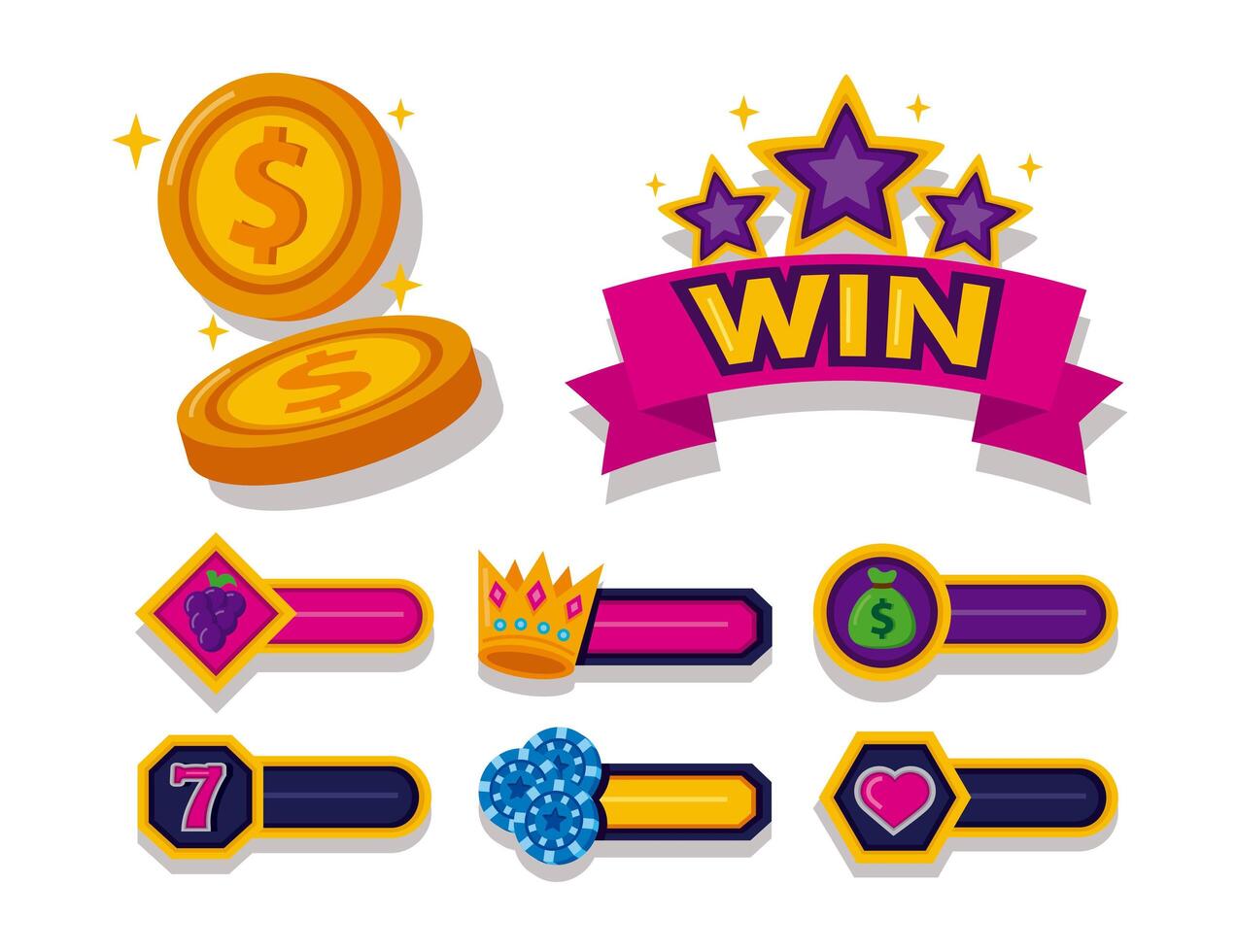 paquete de tragamonedas casino set iconos vector