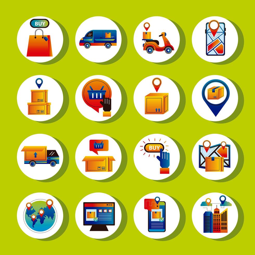 bundle of sixteen online delivery service set icons vector