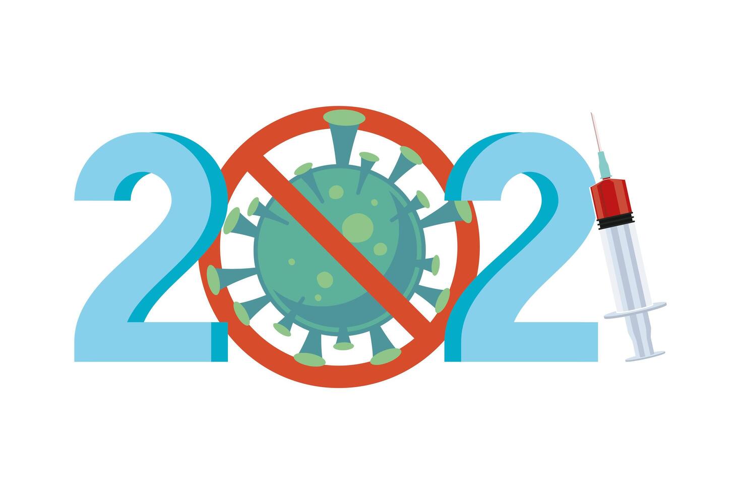 2021 year with covid19 vaccine syringe and stop virus vector