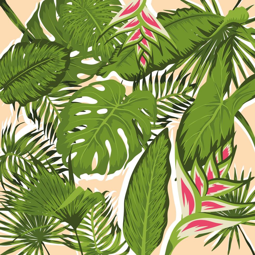 heliconias and leafs vector