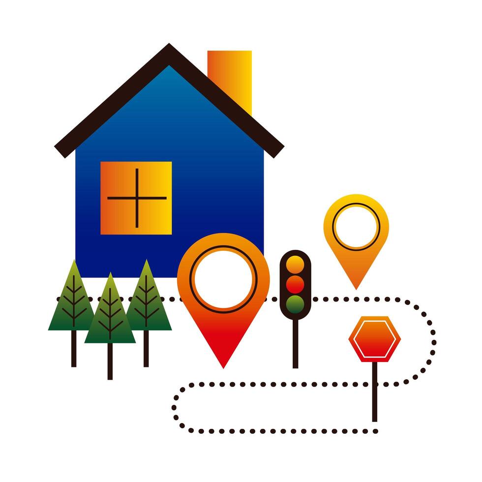 delivery service pins locations with house and street signals vector