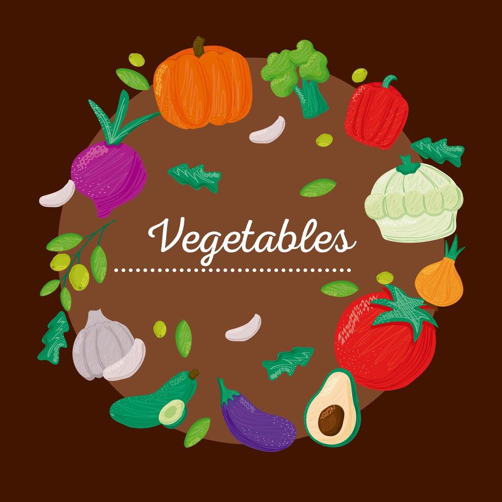 group of vegetables healthy food around vector