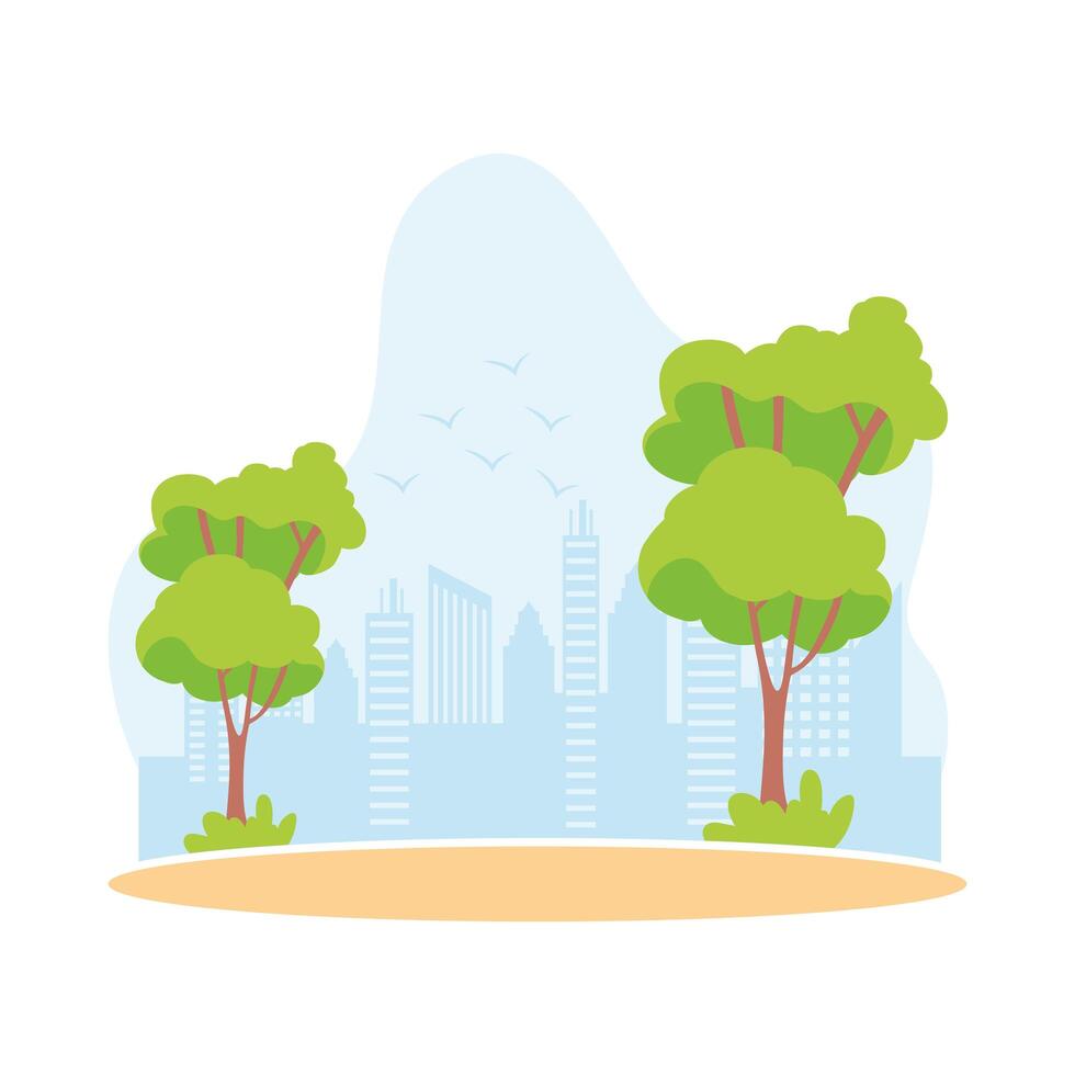 beautiful trees in park scene vector