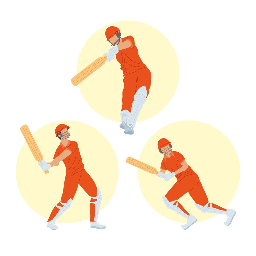 three cricket players vector