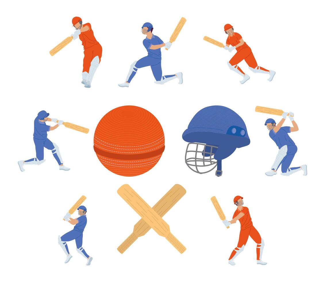 seven cricket players vector