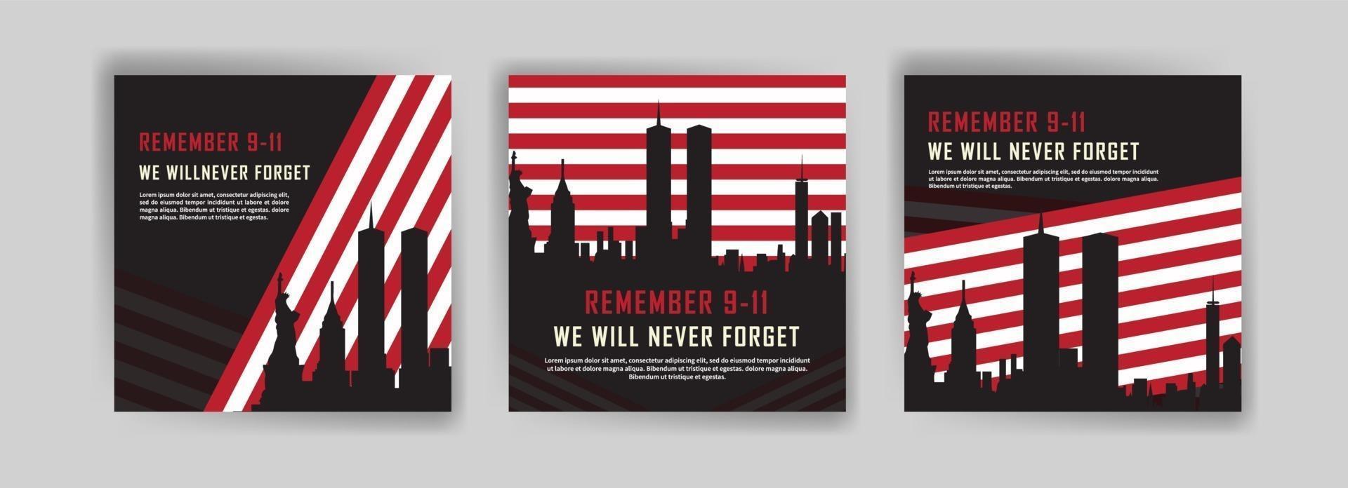 Social media post template to commemorate the September 11 attacks. vector