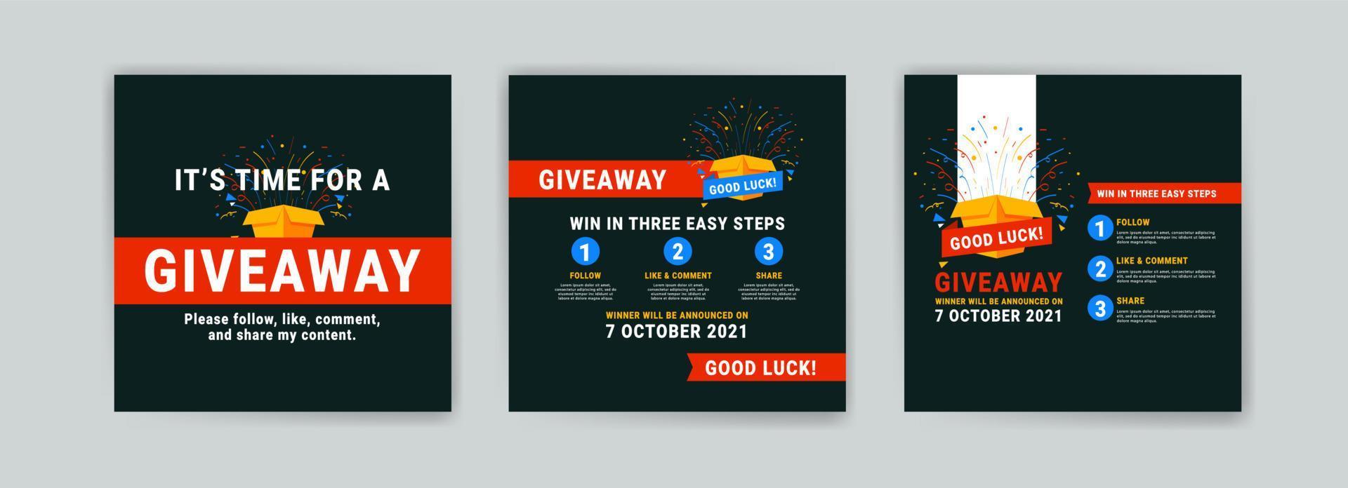 diseño de plantilla de póster de sorteo para publicación en redes sociales o banner de sitio web. vector