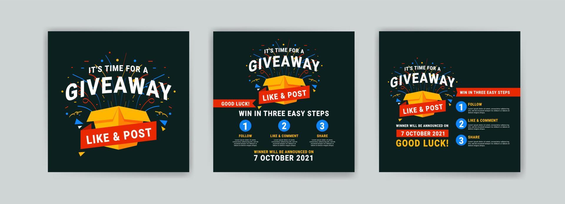 Giveaway poster template design for social media post or website banner. vector