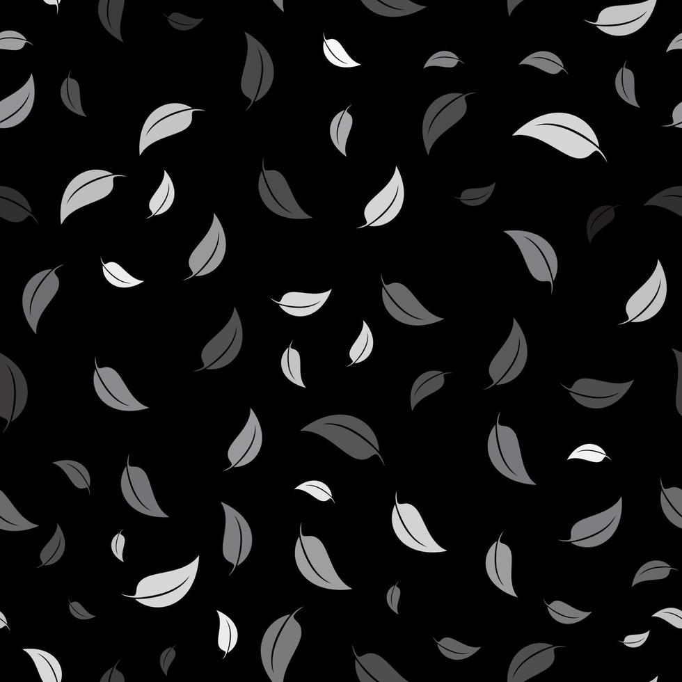 Vector foliage texture on black background, seamless pattern illustration