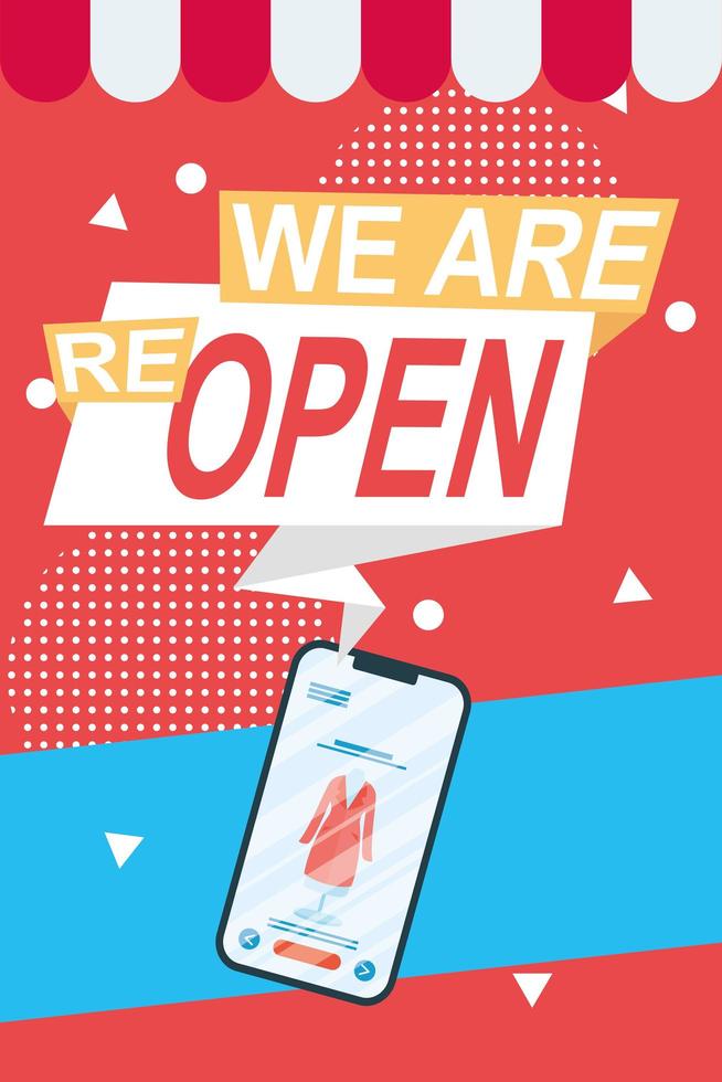we are reopen commercial label with smartphone vector