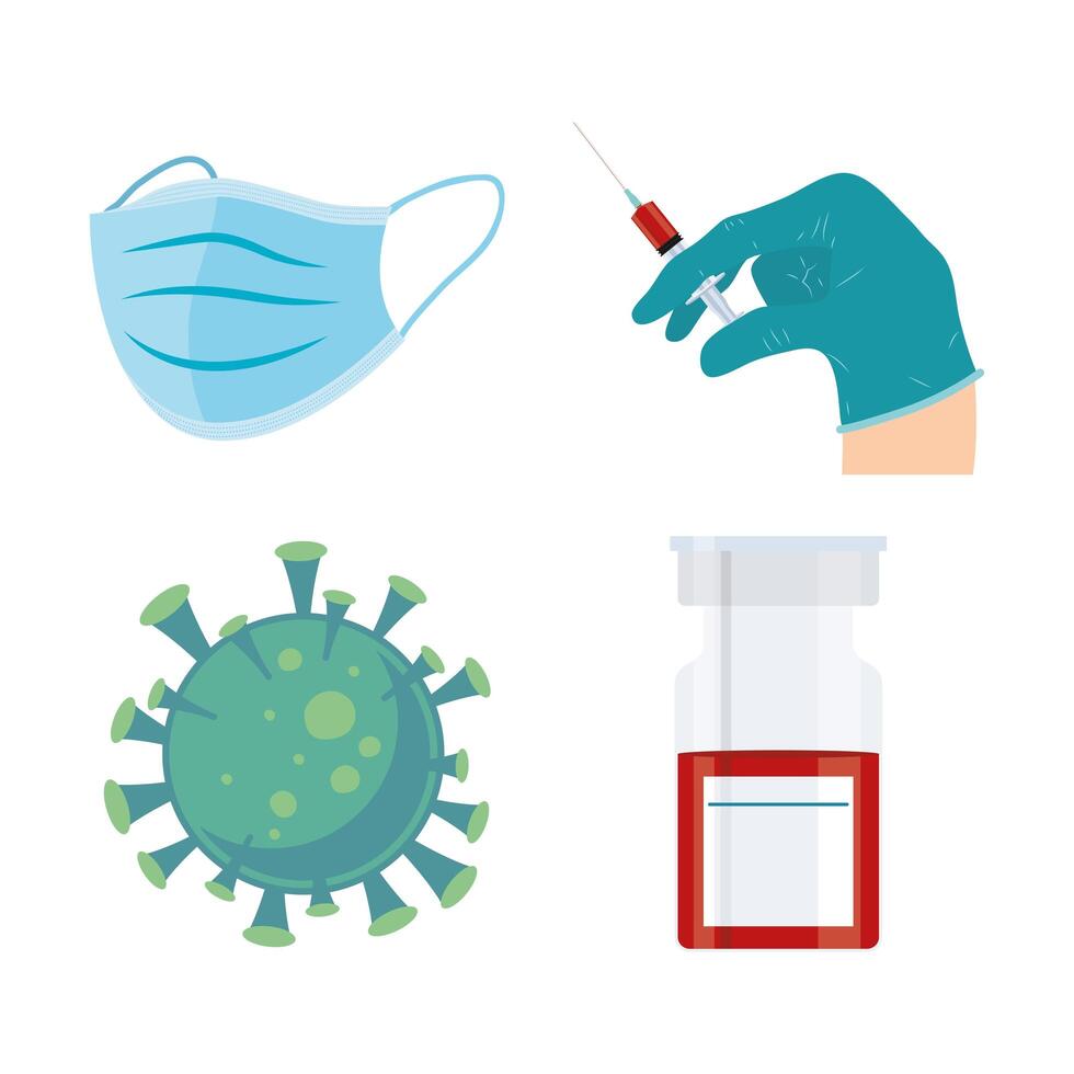 bundle of covid19 vaccine set icons vector