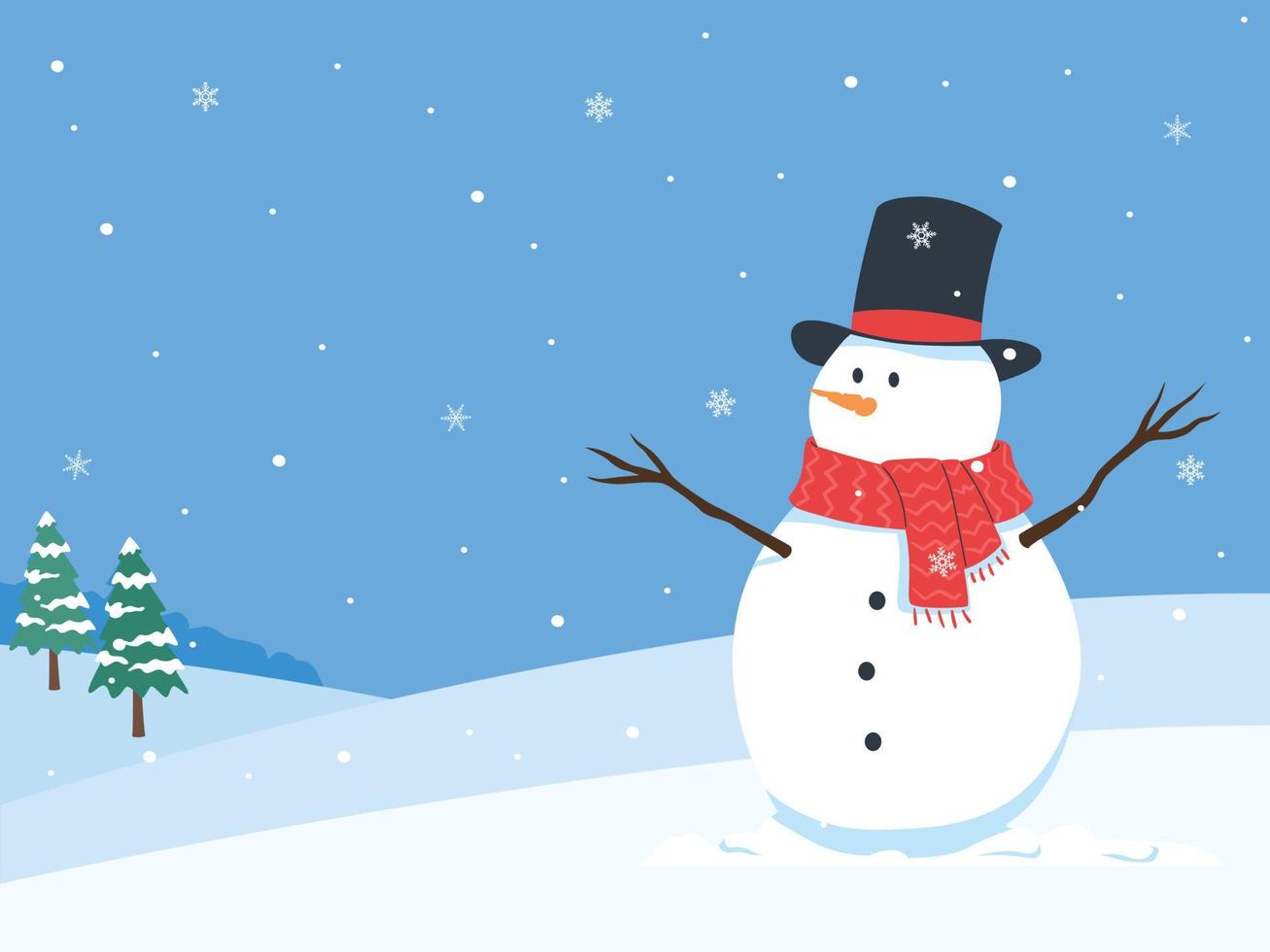 Winter Christmas landscape with snowmen and snowfall vector