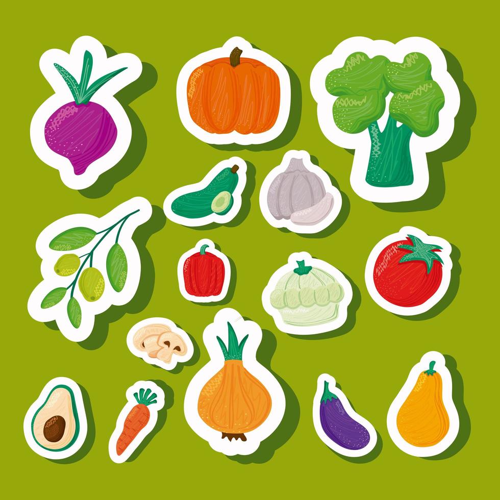 pattern of vegetables healthy food in green background vector