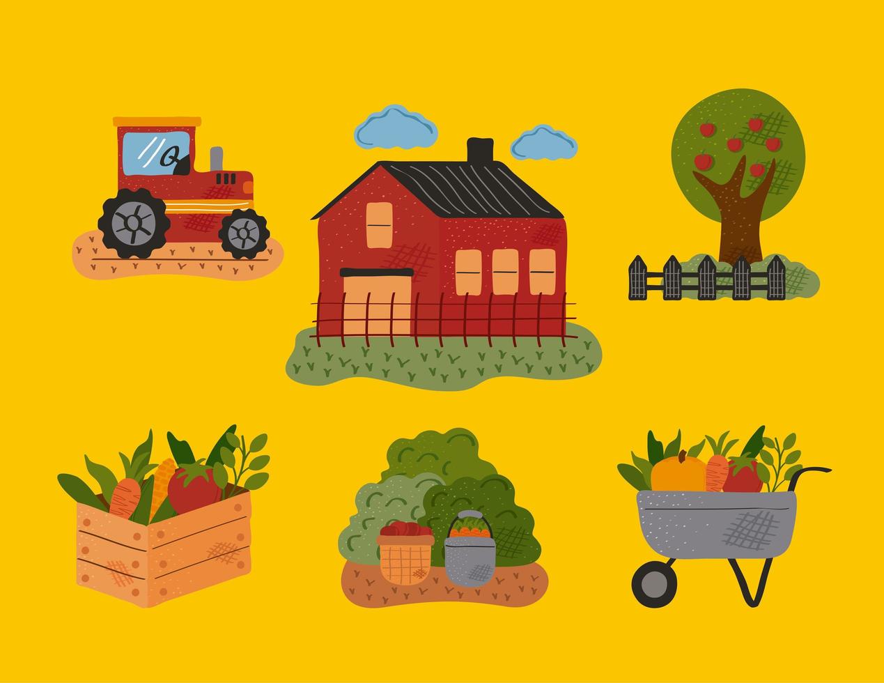 bundle of six farm and agriculture set icons vector