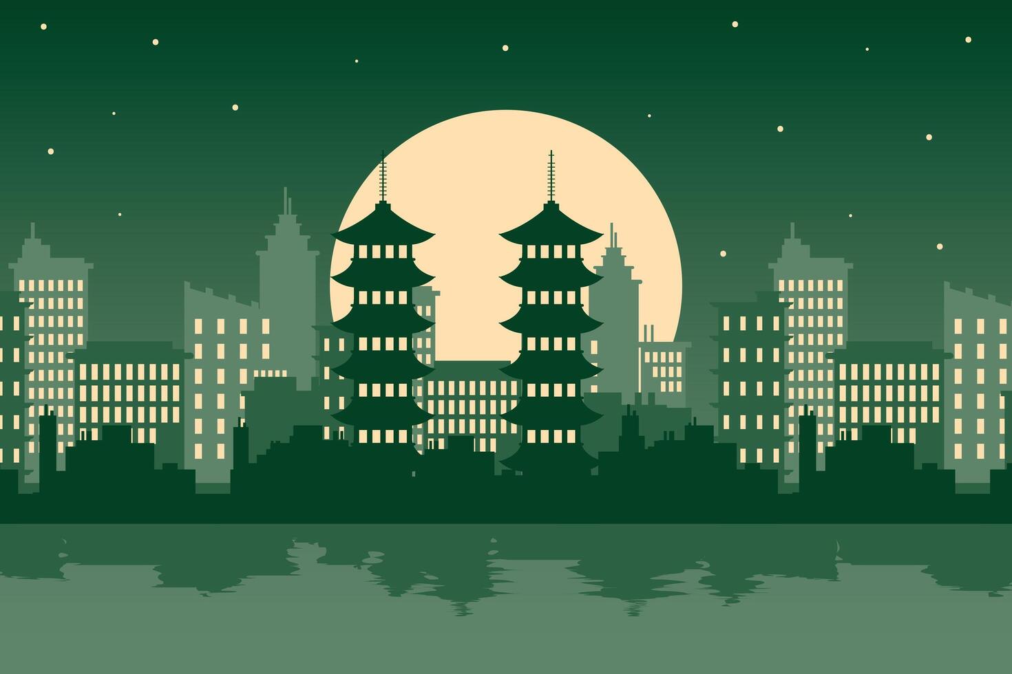 guilin city architecture silhouette at night scene vector