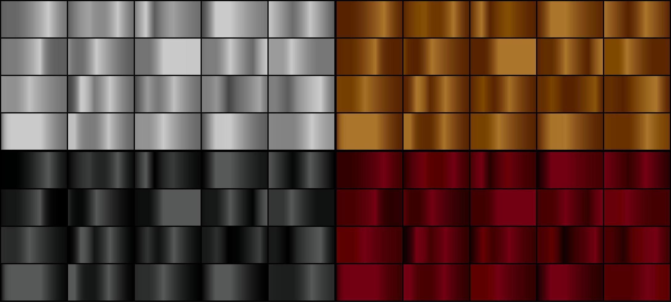 Vector set of colorful metal gradients.