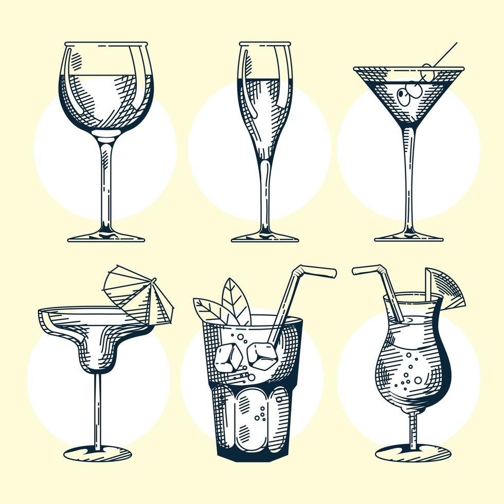 bundle of six drinks set icons vector