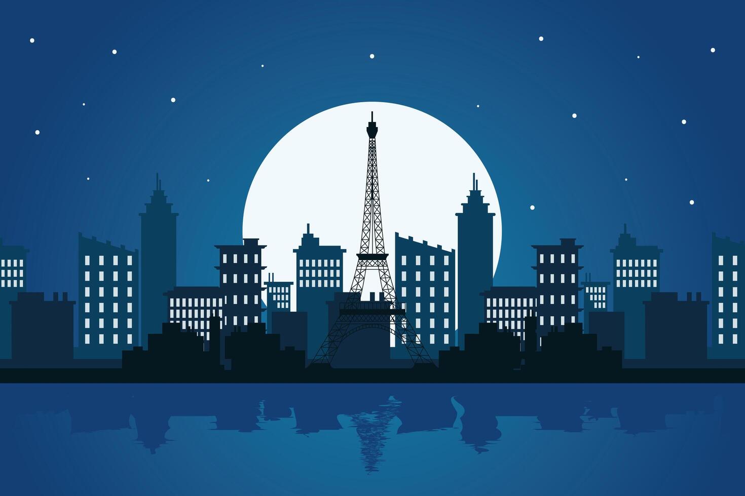 silueta de la arquitectura de la ciudad de parís en la escena nocturna vector