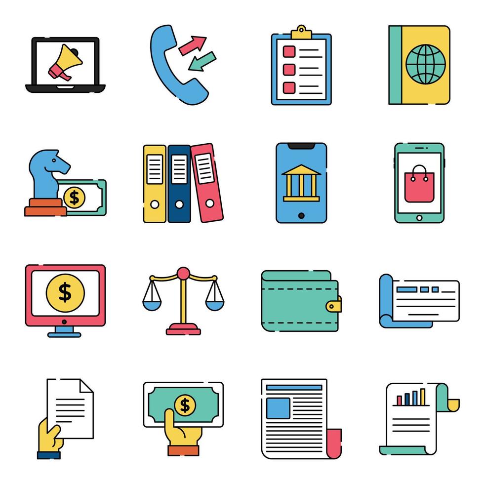 paquete de iconos planos de negocios y documentos vector