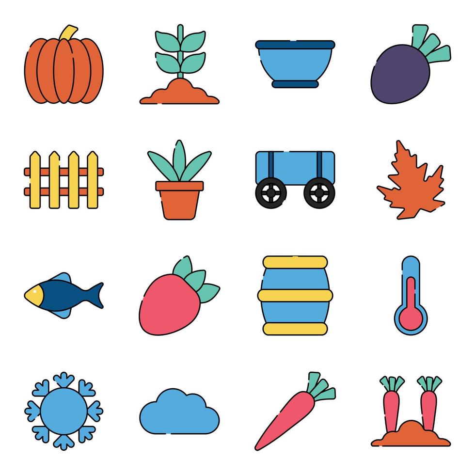 paquete de iconos planos de agricultura vector