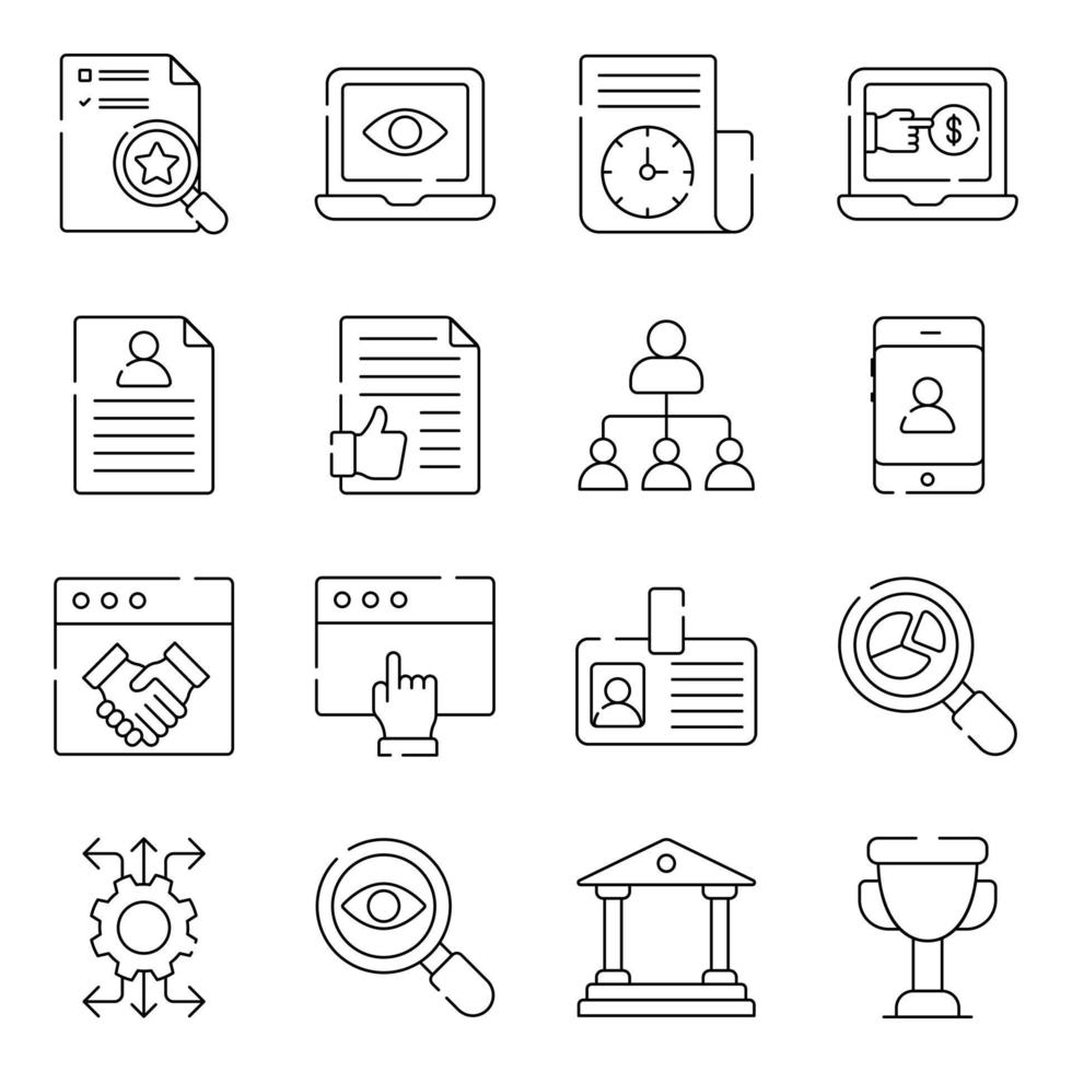 paquete de iconos lineales de datos y negocios vector