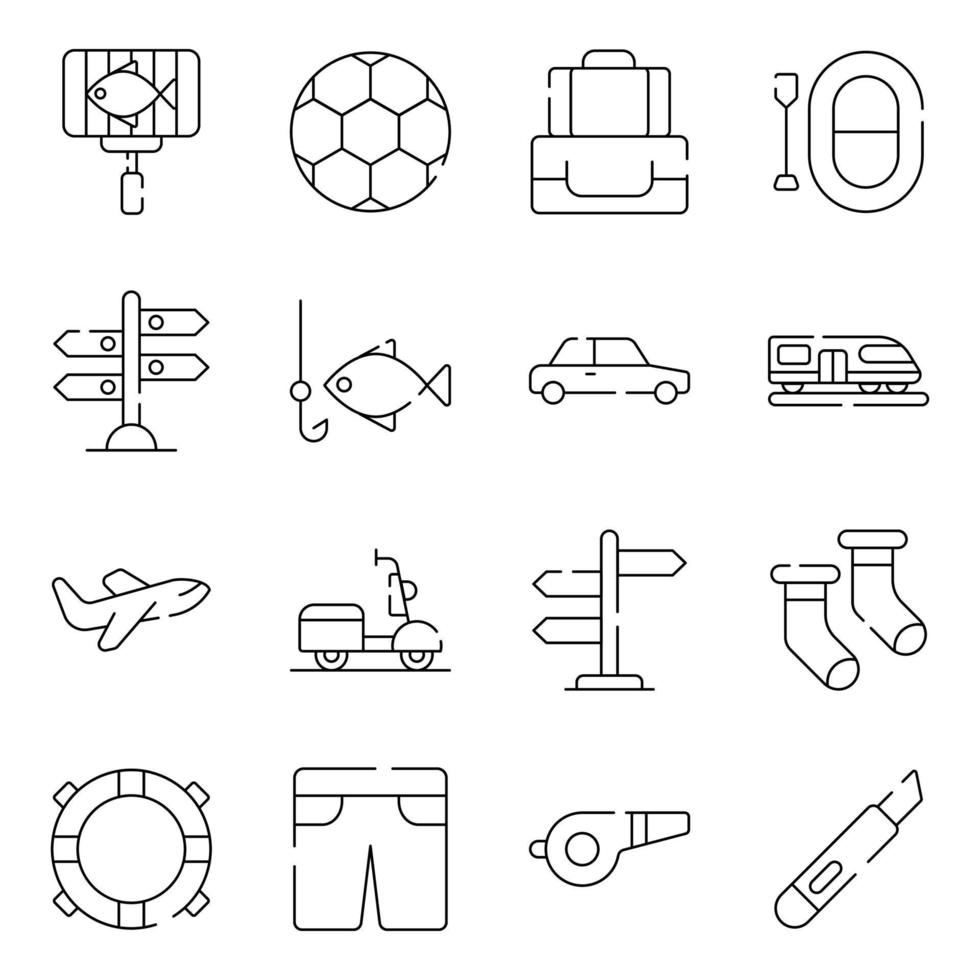 paquete de iconos sólidos de viaje y recorrido vector