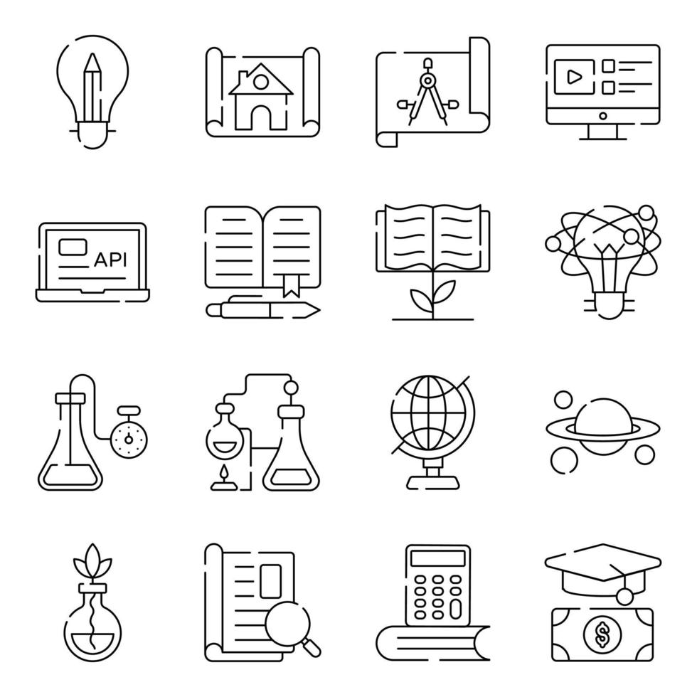 paquete de iconos planos de educación y conocimiento vector