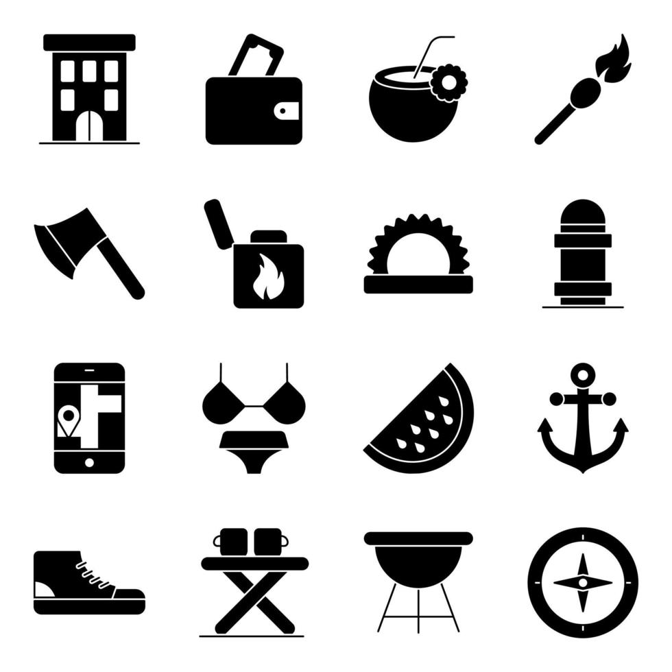 paquete de iconos sólidos de vacaciones vector