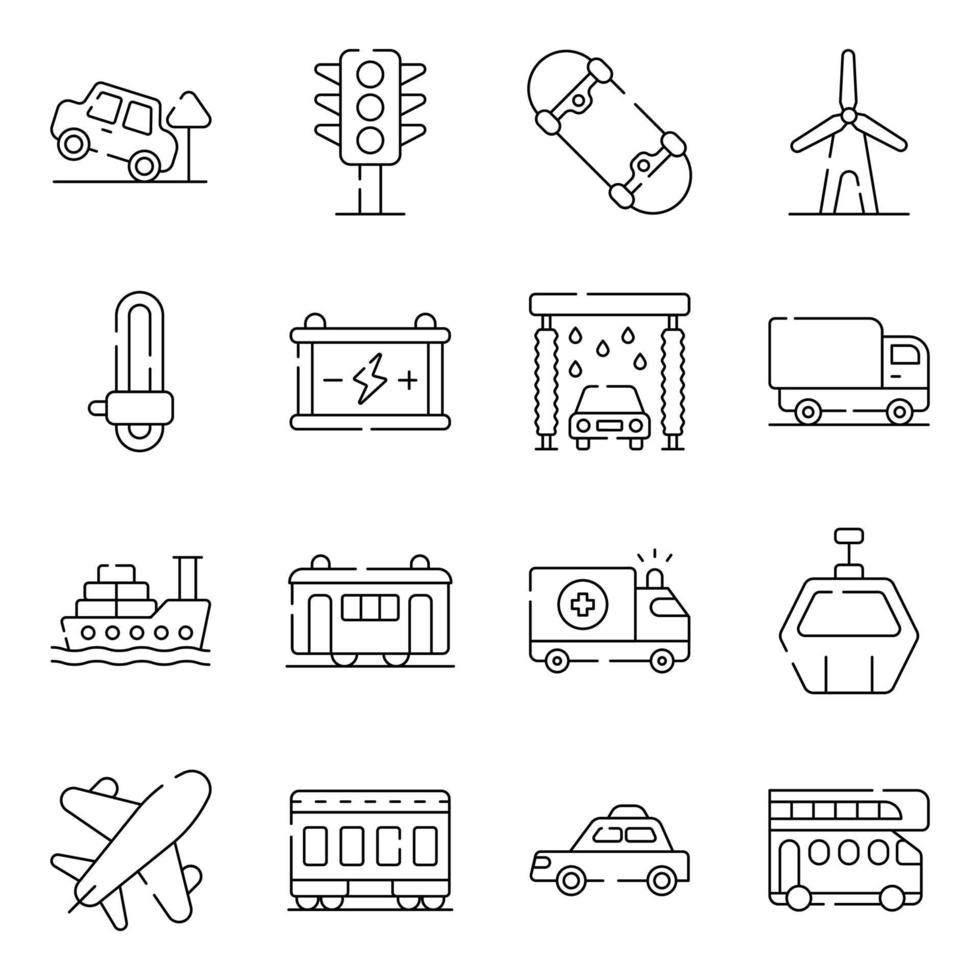 Pack of Vehicles Linear Icons vector