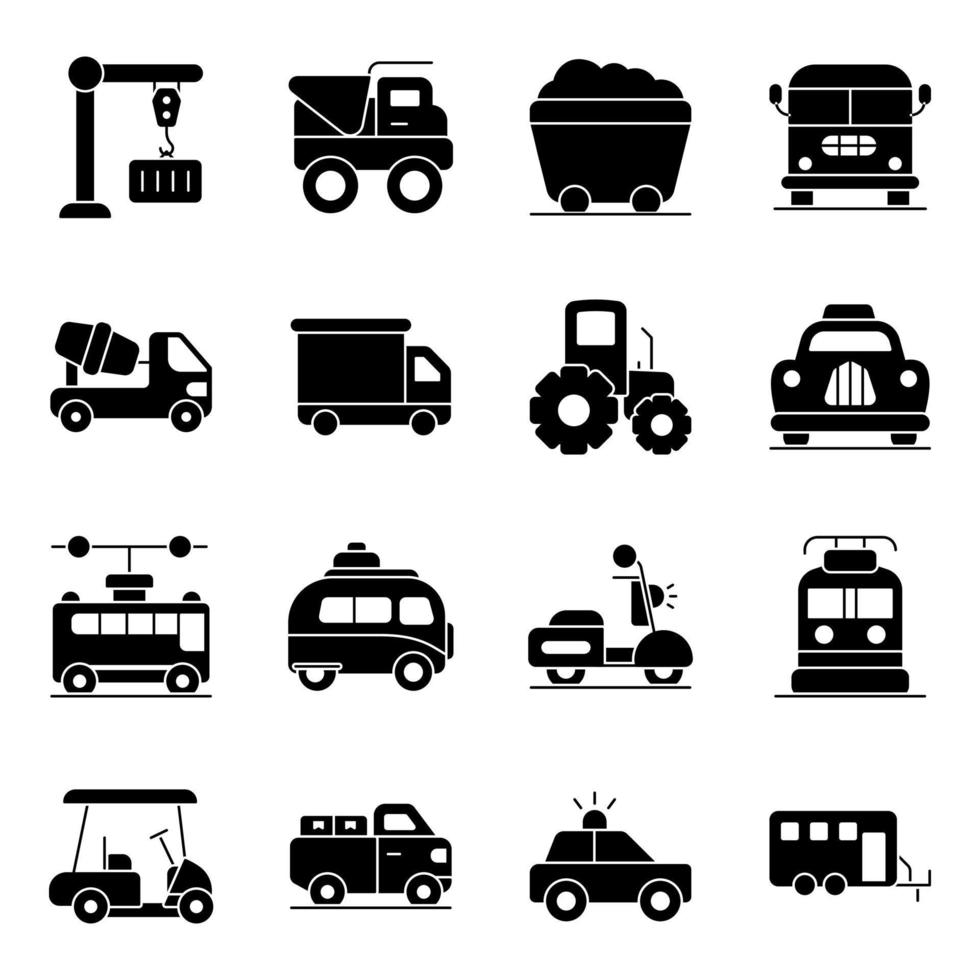 Pack of Automobiles Solid Icons vector