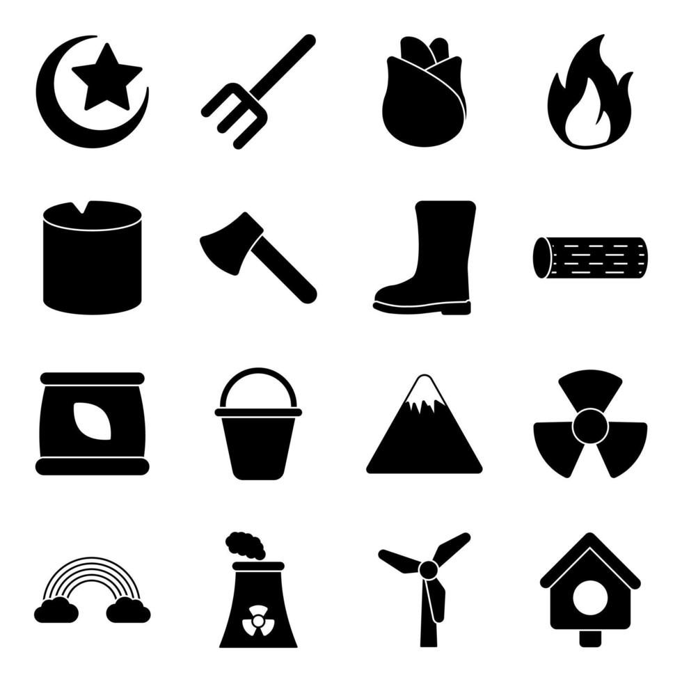 Pack of Agriculture and Nature Solid Icons vector