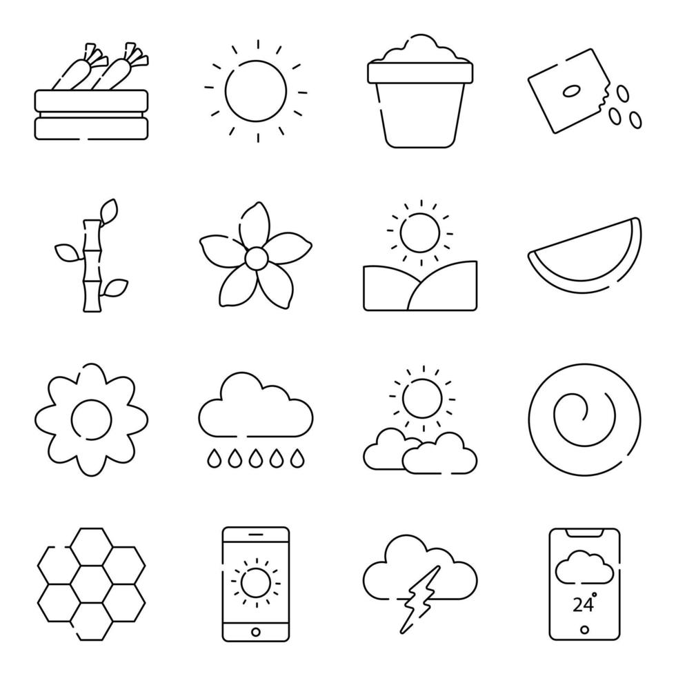 paquete de iconos lineales de clima y ecología vector