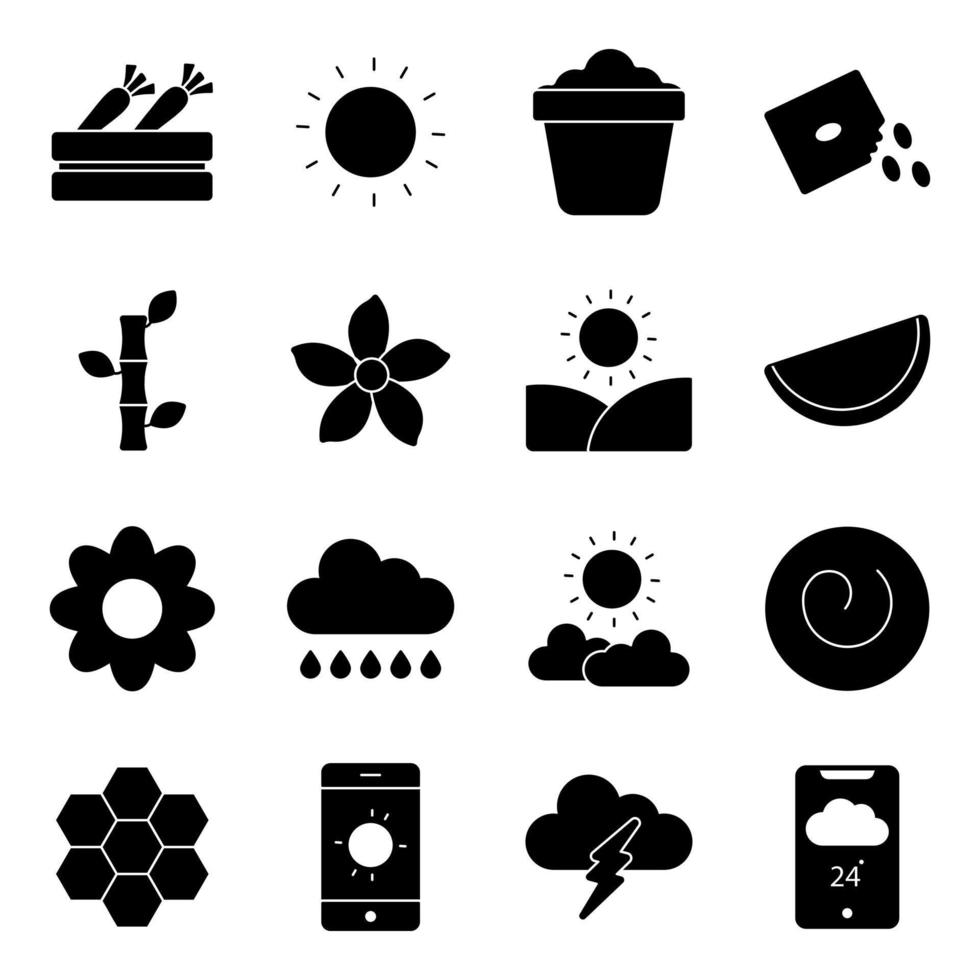 Pack of Weather and Ecology Solid Icons vector