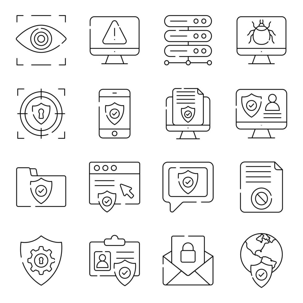 paquete de iconos lineales de seguridad de datos vector