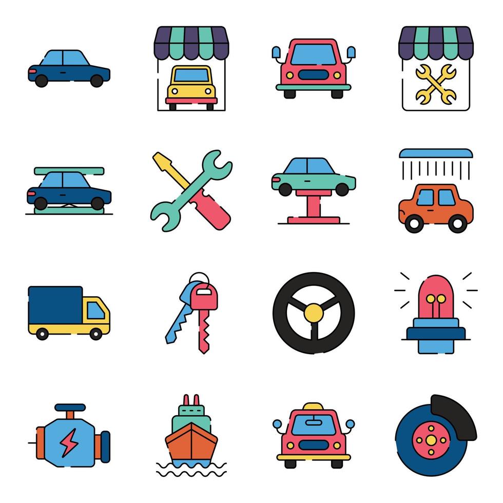 paquete de iconos planos de transporte vector