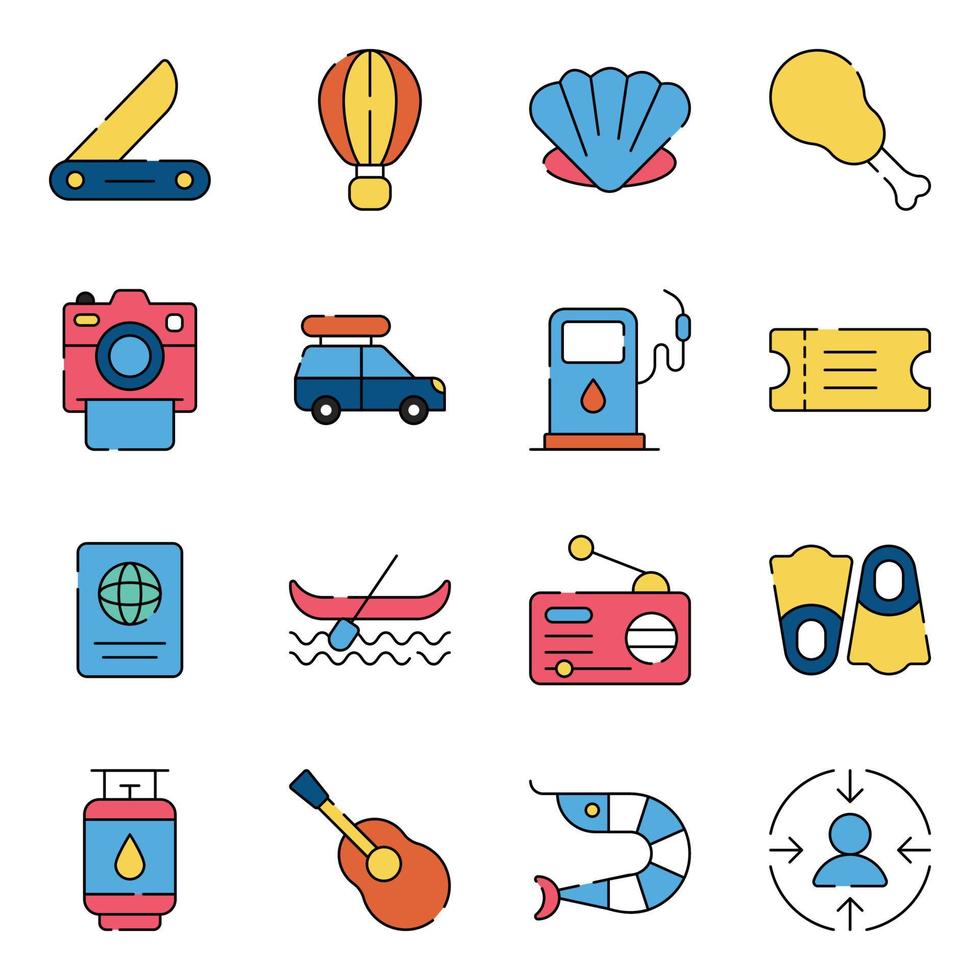 paquete de iconos planos de viaje vector