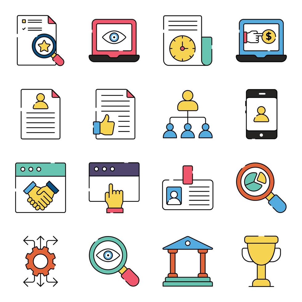 paquete de iconos planos de negocios y datos vector