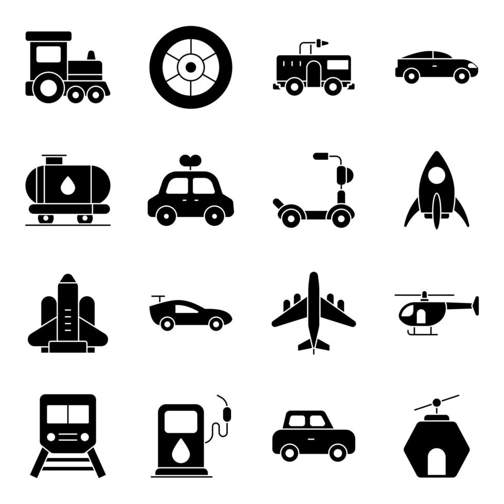 Pack of Transport and Vehicles Solid Icons vector