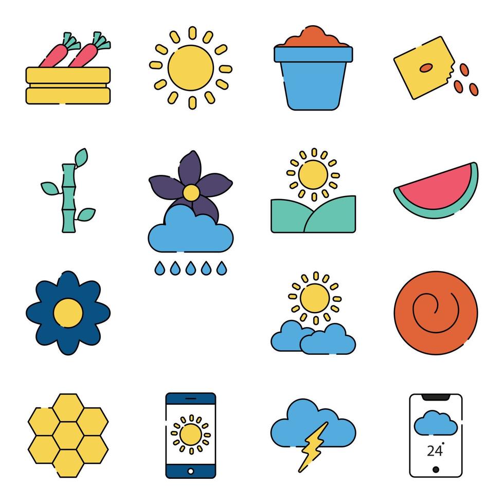 paquete de iconos planos de clima y ecología vector