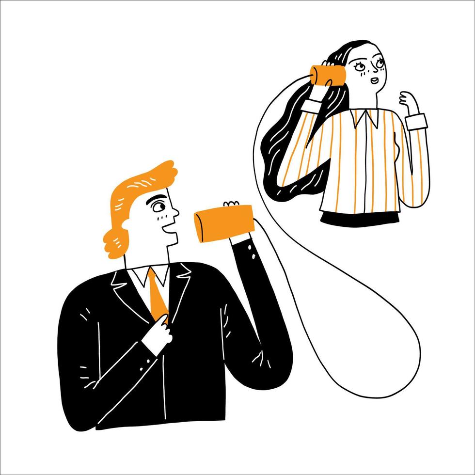 Communication concept, man talking through a wire vector