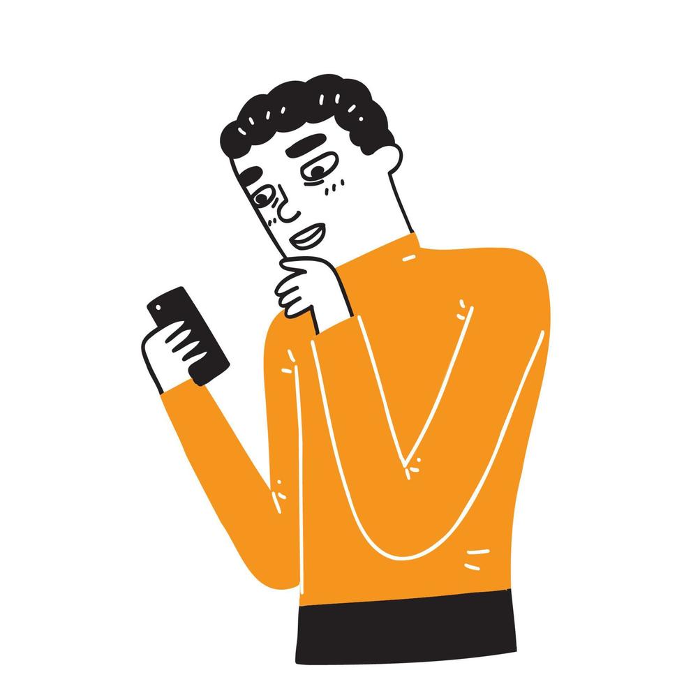 Young man using a mobile phone vector