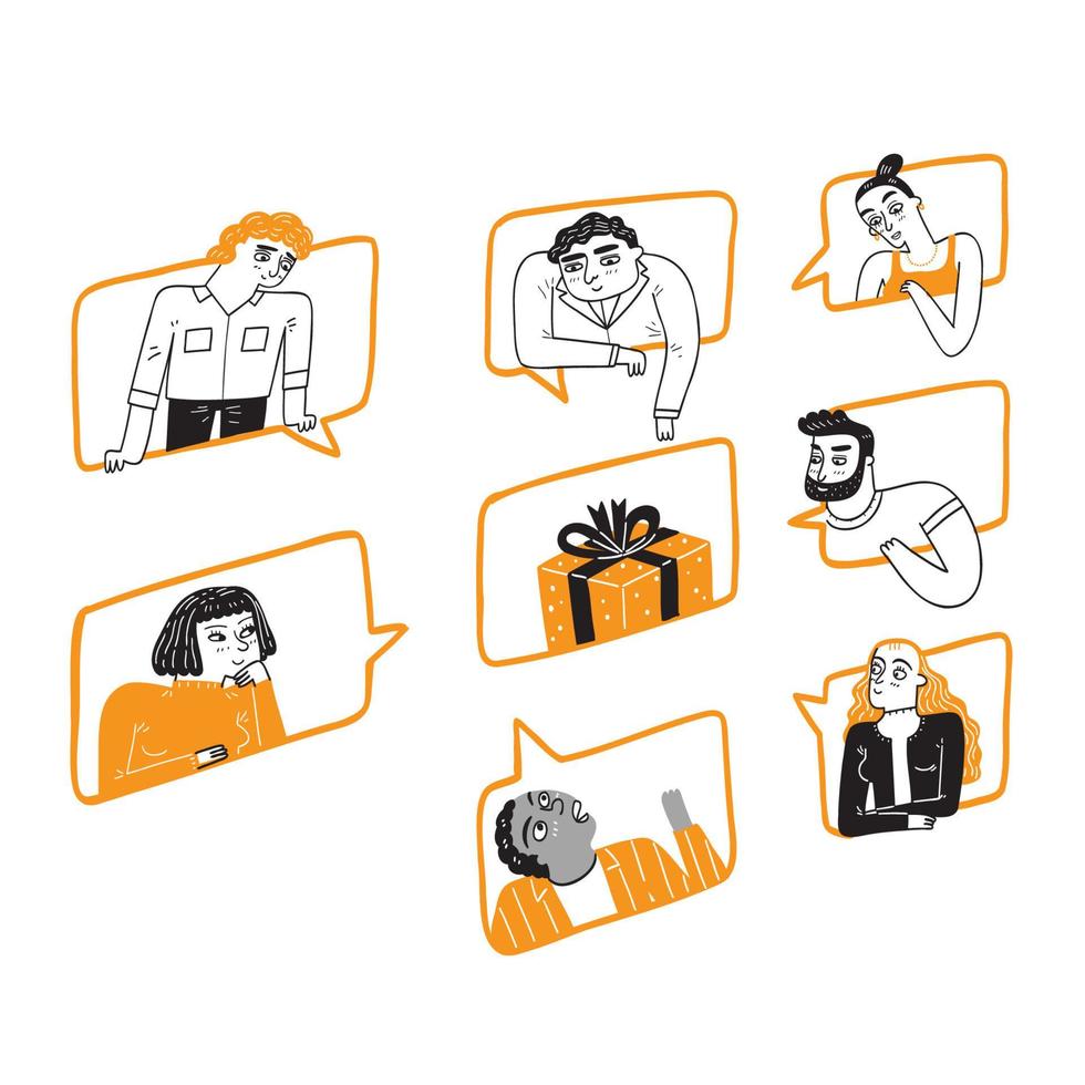 Different people on many windows looking at the same point Similar Purpose, vector